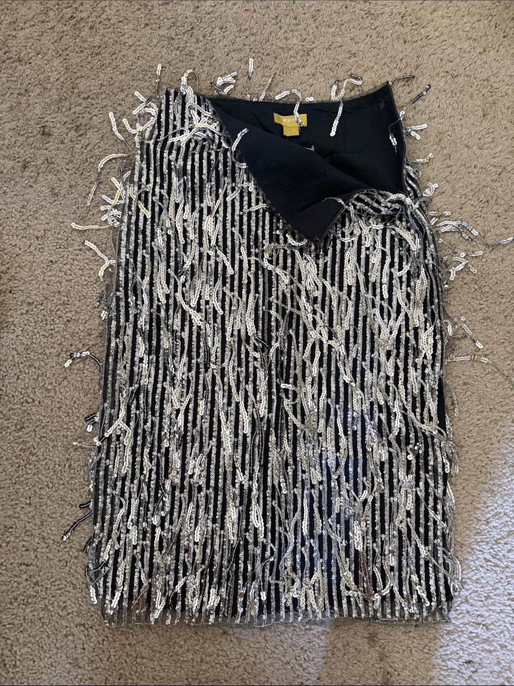 Anthropologie Black Mini Skirt with Silver Sequin Fringe